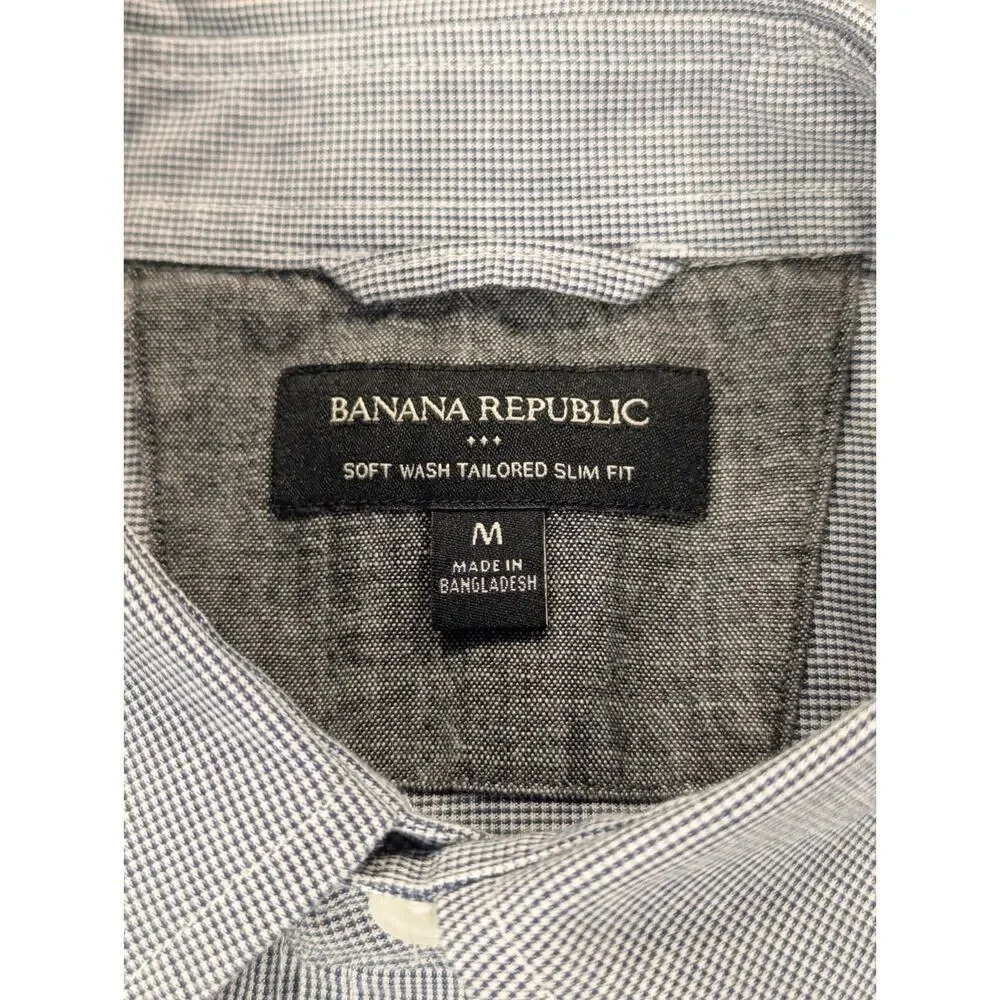 Banana Republic Shirt Mens Medium Blue Micro-Check Long Sleeve Slim Button Down